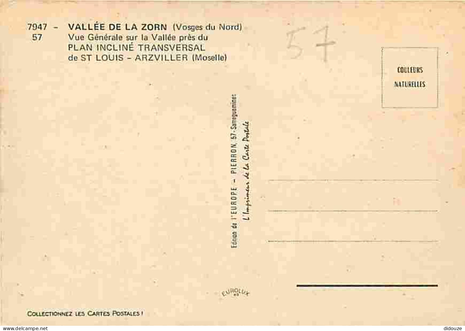57 - Saint Louis - Arzviller - Vallée De La Zorn - Vue Générale Sur La Vallée Près Du Plan Incliné Transversal - Carte N - Arzviller