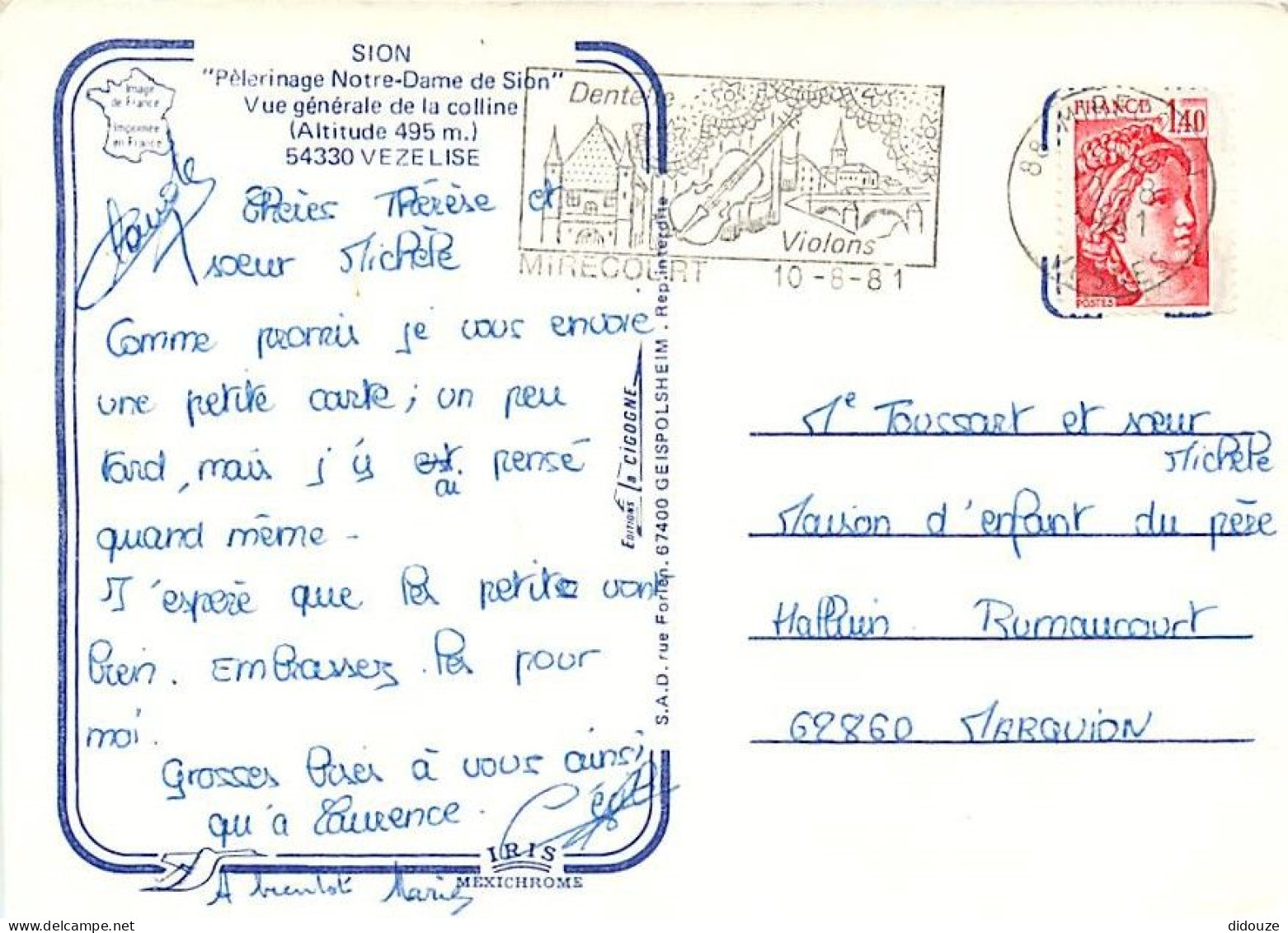 54 - Vezelise - Pèlerinage De Notre Dame De Sion - Vue Générale De La Colline De Sion - Flamme Postale De Mirecourt - CP - Vezelise