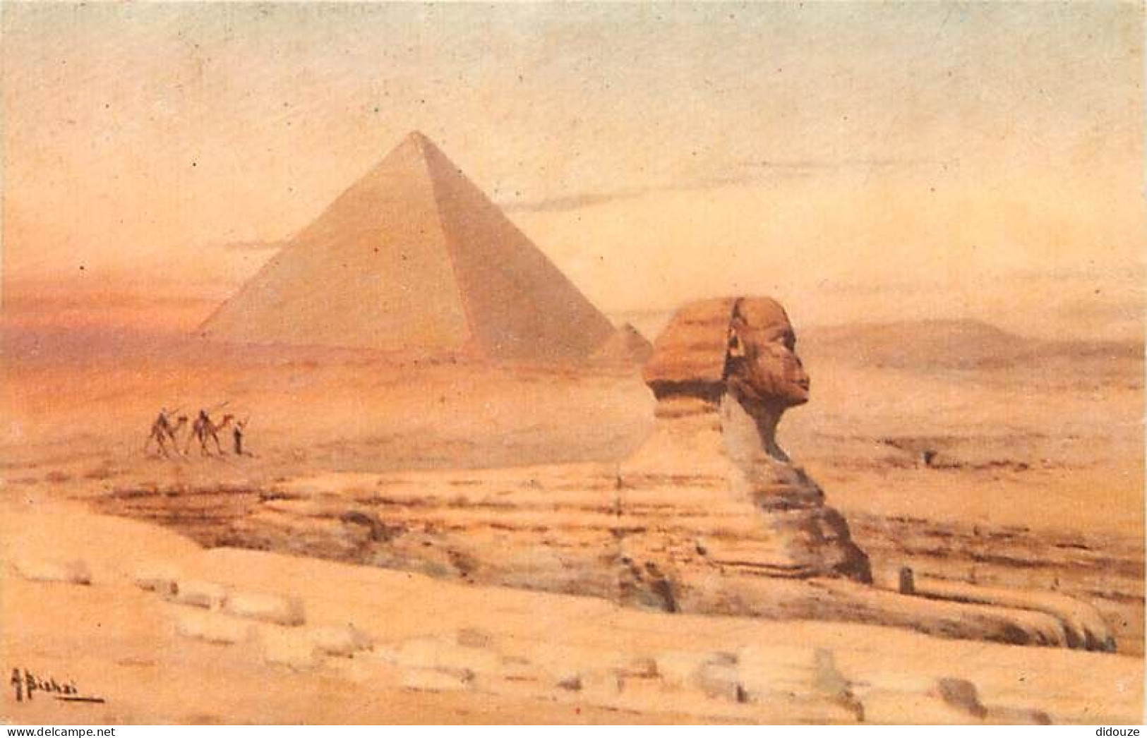 Egypte - Gizeh - Giza - The Great Pyramid Of Giza Built By Cheops - Art Peinture - CPA - Voir Scans Recto-Verso - Gizeh