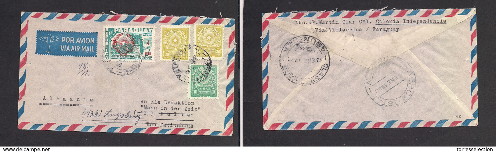 PARAGUAY. 1960. Villarica - Germany, Fuldra. Air Multifkd Envelope. Fine. - Paraguay