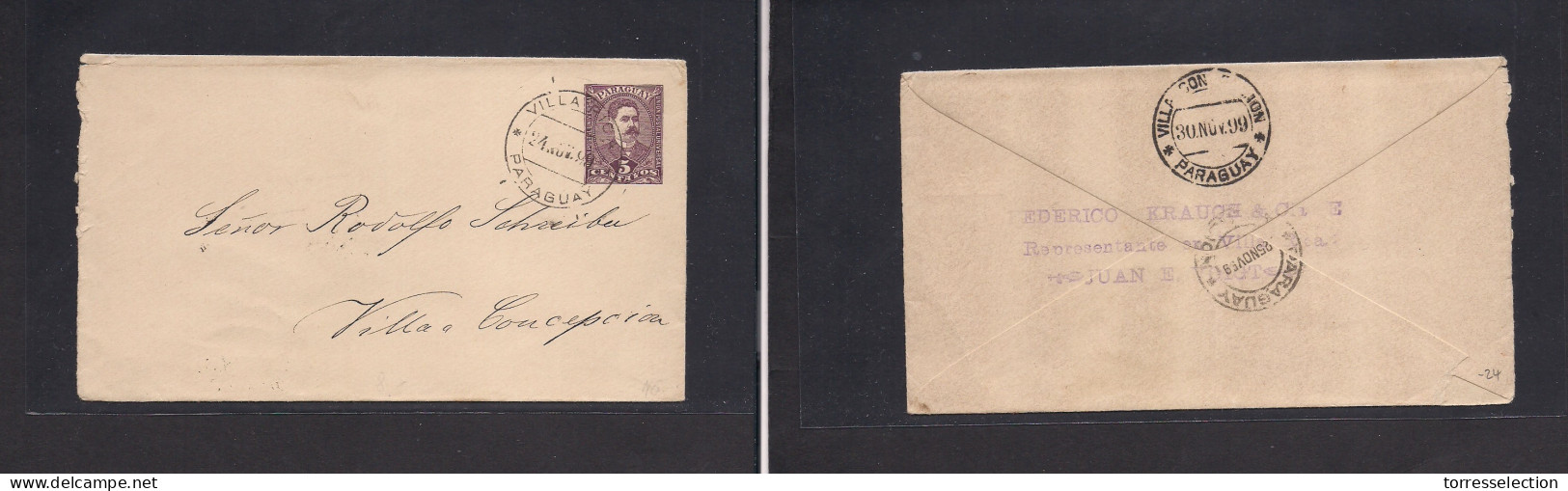 PARAGUAY. 1899 (24 Nov) Villarica - Conception. 5c Lilac Stationary Envelope, Cards Cds Type. VF. - Paraguay