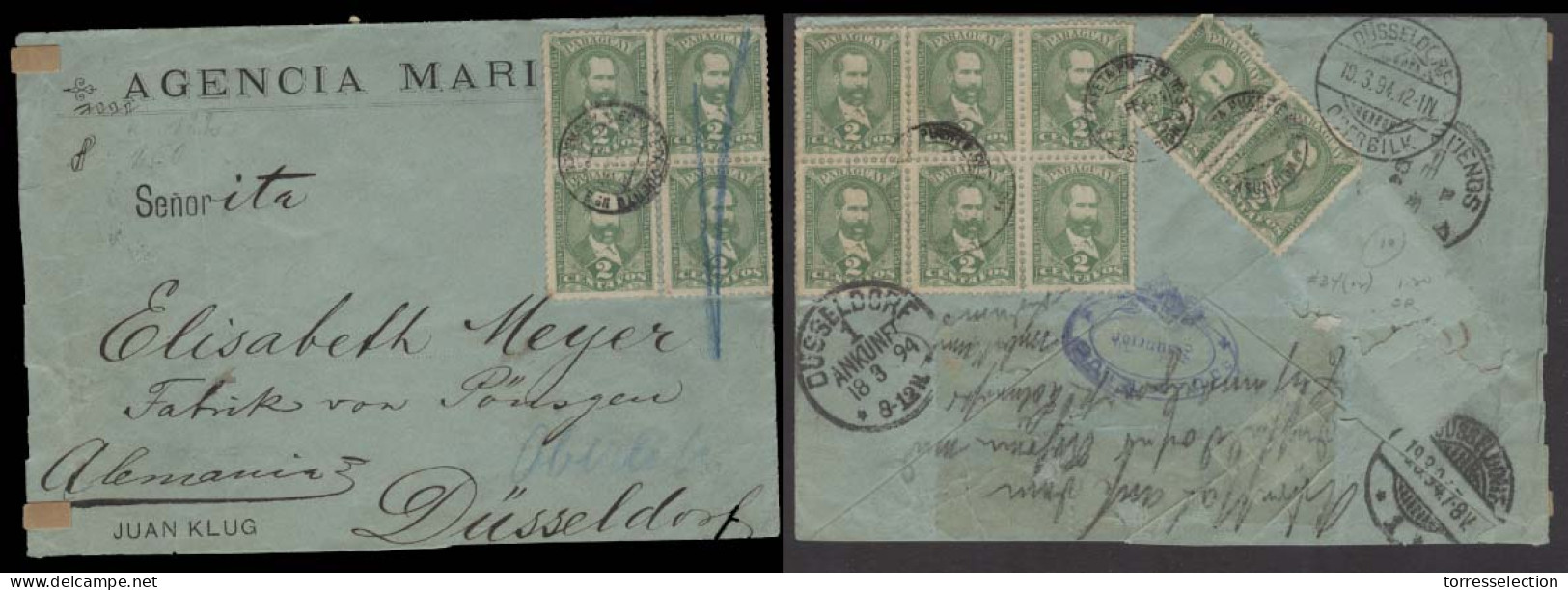 PARAGUAY. 1894 (Feb). Asuncion - Germany. Massive Fkd Env 2c Green (x 12). Further Pair Missing In Transit. Scarce Block - Paraguay