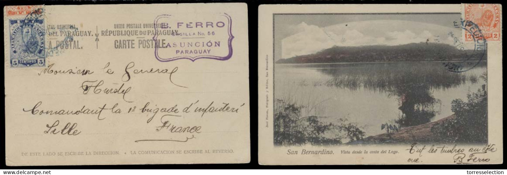 PARAGUAY. 1904 (24 Sept). Asuncion - France. Fkd Card. S Bernardino Lake. - Paraguay