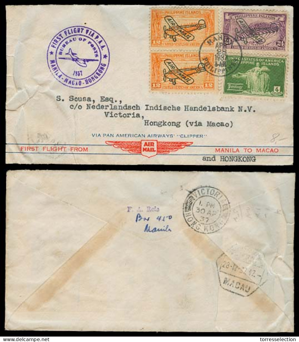 PHILIPPINES. 1937 (April 28). Manila - Macao - Hong Kong. Special Flight With MACAO Transit + Arrival. VF. - Philippines