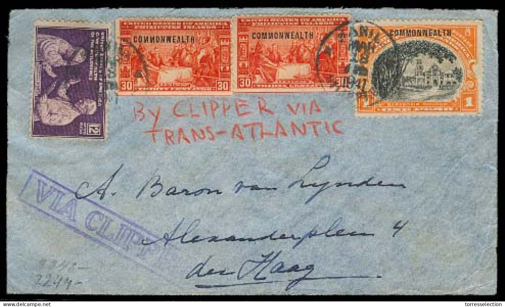 PHILIPPINES. 1941 (18 March). Manila - Netherlands. Via Clipper - Transpacific + Transatlantic. German Nazi Arrival Cens - Philippines
