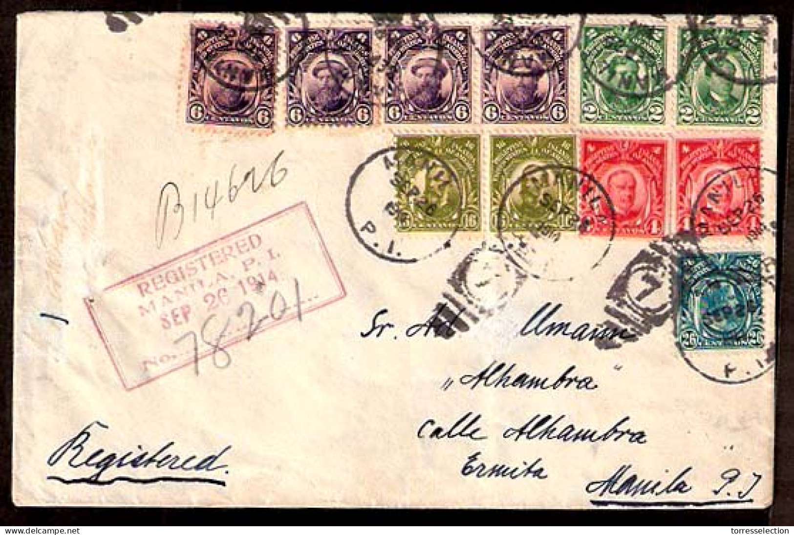 PHILIPPINES. 1914. Manila. Local Multifkd Registered Env. Incl 16c X 2 + 26c, Etc. - Philippines