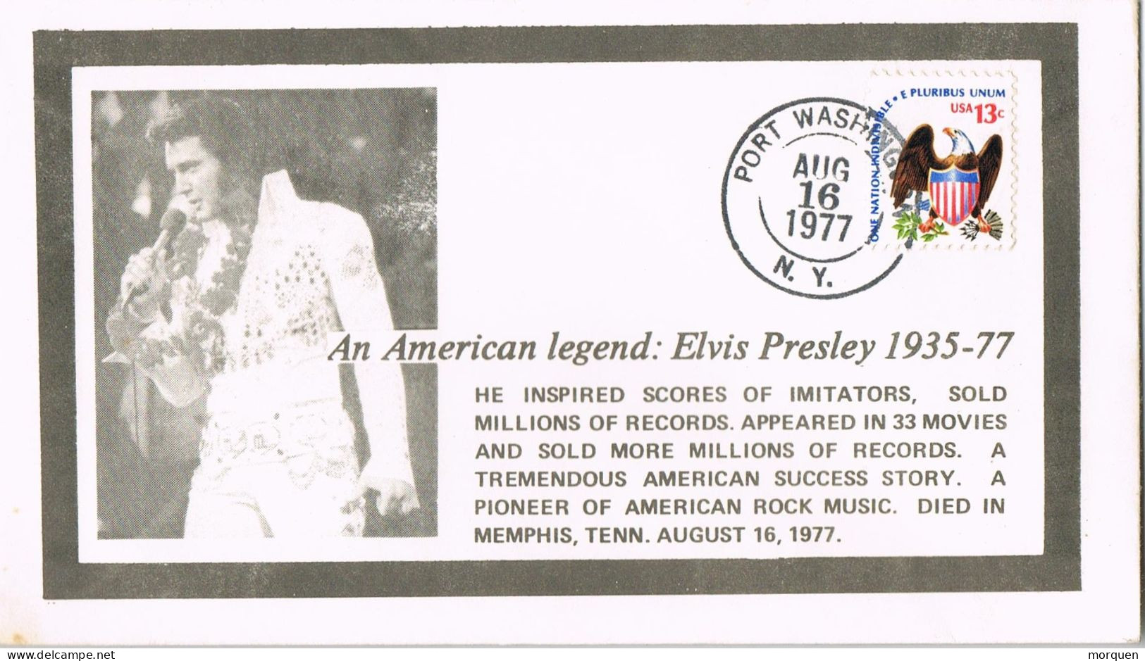 54453. Carta Luto PORT WASHINGTON (New York) 1977.  Fallecimiento ELVIS PRESLEY, Death - Briefe U. Dokumente