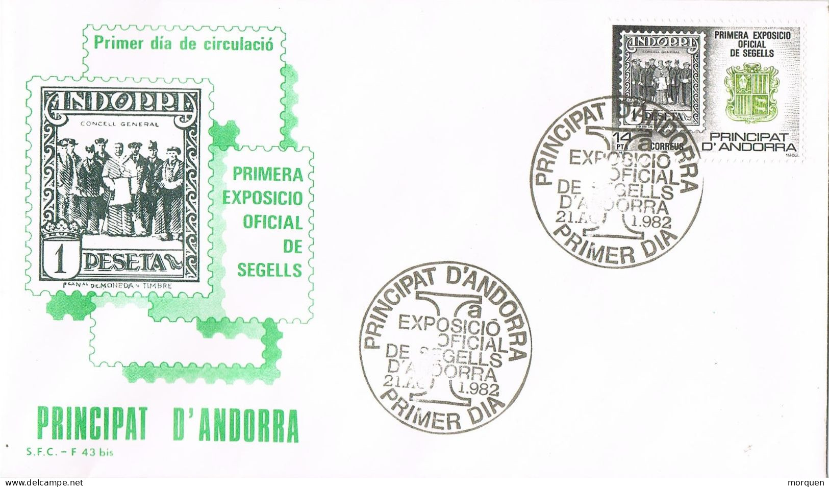 54454. Carta F.D.C. ANDORRA Española 1982. Primera Exposicion Sellos Andorra - Lettres & Documents