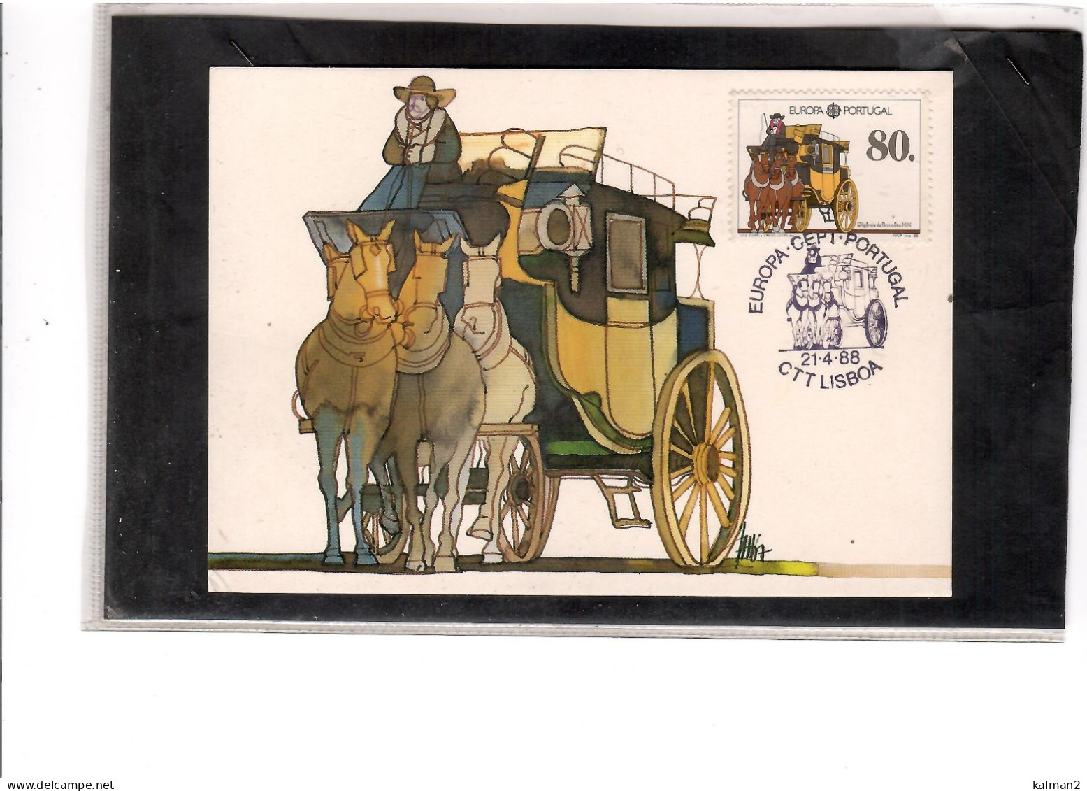 TEM19952 - LISBOA 21.4.88   /  FDC  EUROPA '88 - DILIGENZA POSTALE    -  CAT.UNIFICATO 1732 - MICHEL 1754 - Stage-Coaches