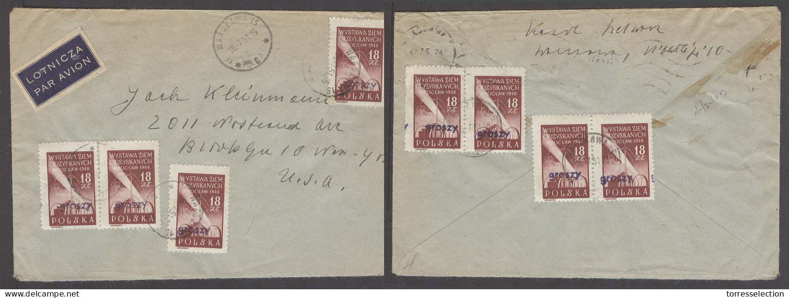 POLAND. 1951 (16 July). Groszy. Warsaw - USA. Air Multifkd Ovptd Issue Incl Multiples. Fine. - Altri & Non Classificati