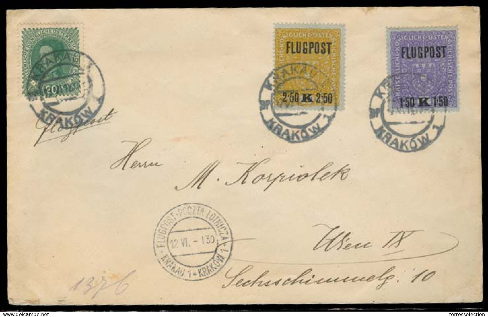 POLAND. 1918 (12 June). Krakan - Wien (13 June). Special Airmail Fkd Env / Air Cachet. Fine. - Altri & Non Classificati