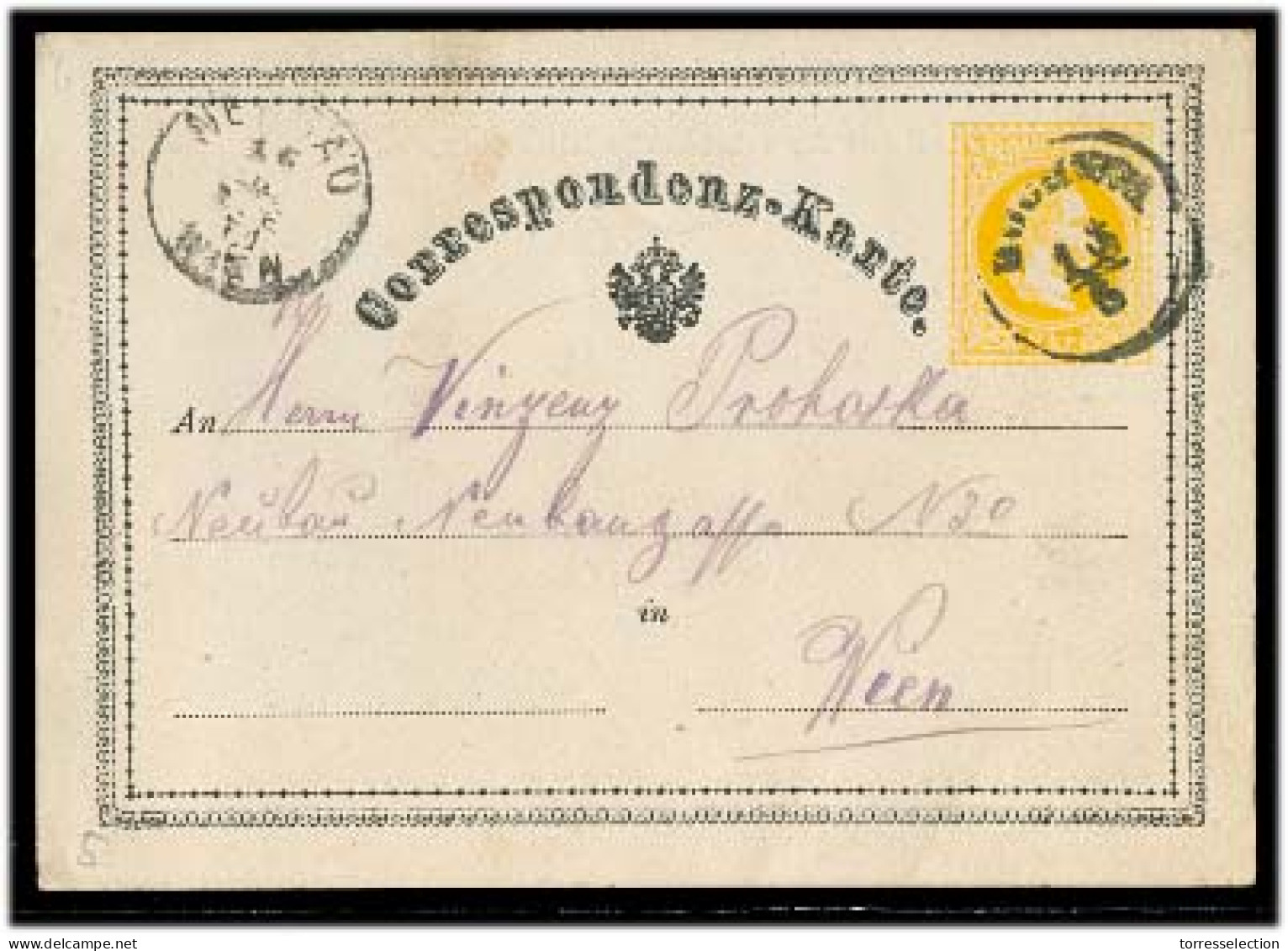 POLAND. 1871. Bochnia - Wien. 1st Issue Yellow Brilliant. Austria Stat Card Cds (5 Mp). - Altri & Non Classificati