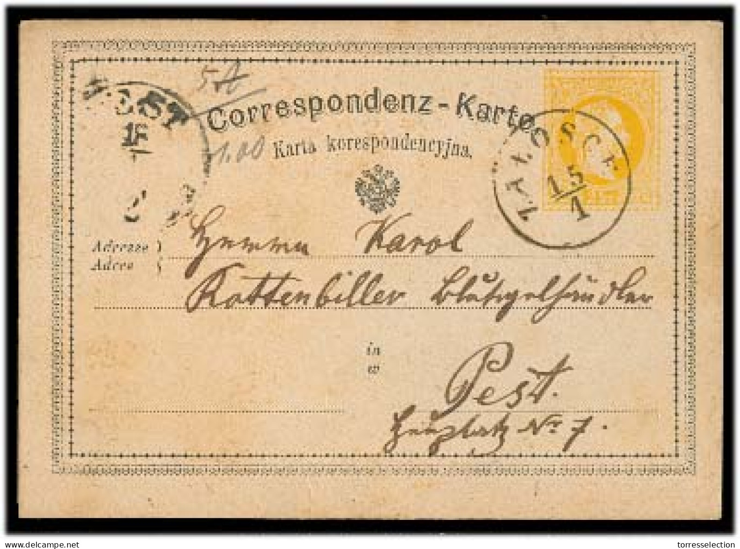 POLAND. 1872. Kalosce - Pest / Hungary. 1867 Bilingual Rutherian Austria Stat Card, Cds (xxx / 25mp). VF. - Altri & Non Classificati