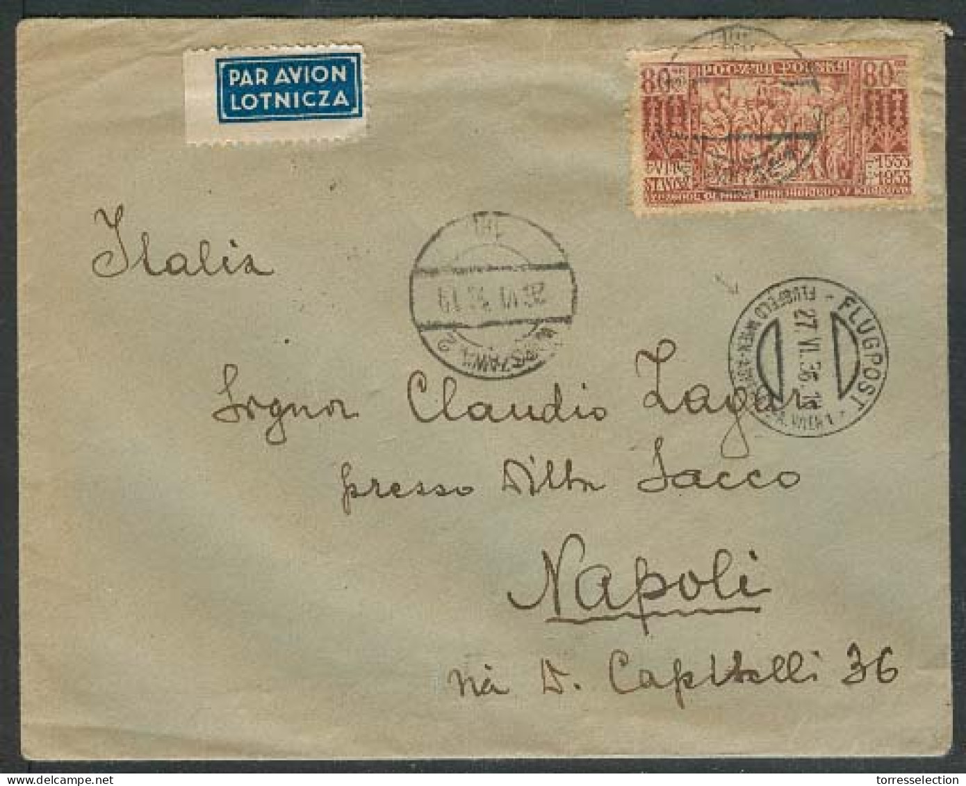 POLAND. 1936 (26-27 April). Warsaw - Wien - Italy. Air Fkd Env. Comm. Issue + Special Wien Cachet + Warsaw Cachet On Req - Altri & Non Classificati