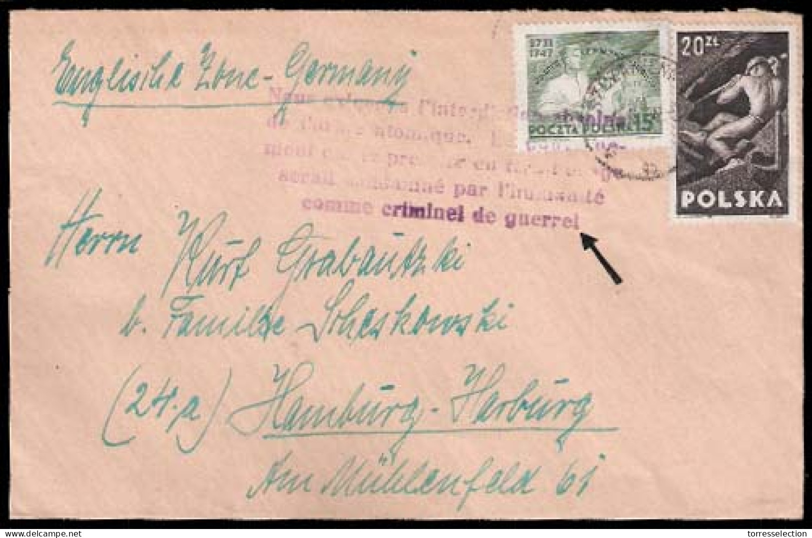 POLAND. 1945. Dony - Germany. Fkd Env + Slogan Cachet. - Altri & Non Classificati