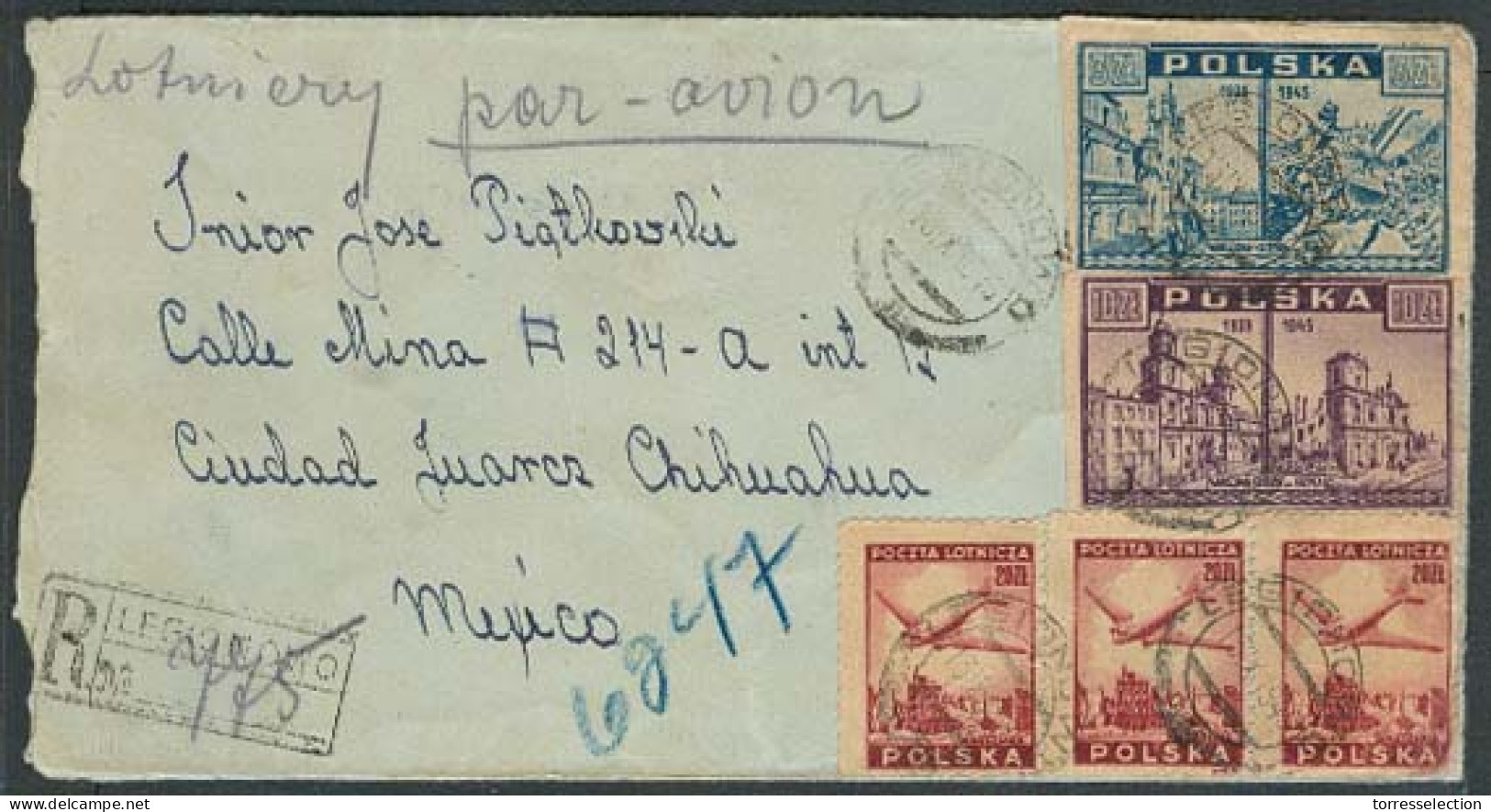 POLAND. 1946. Legio Lowo - Mexico. Air Reg Mutlifkd Env. Via NY + Arrival. - Altri & Non Classificati