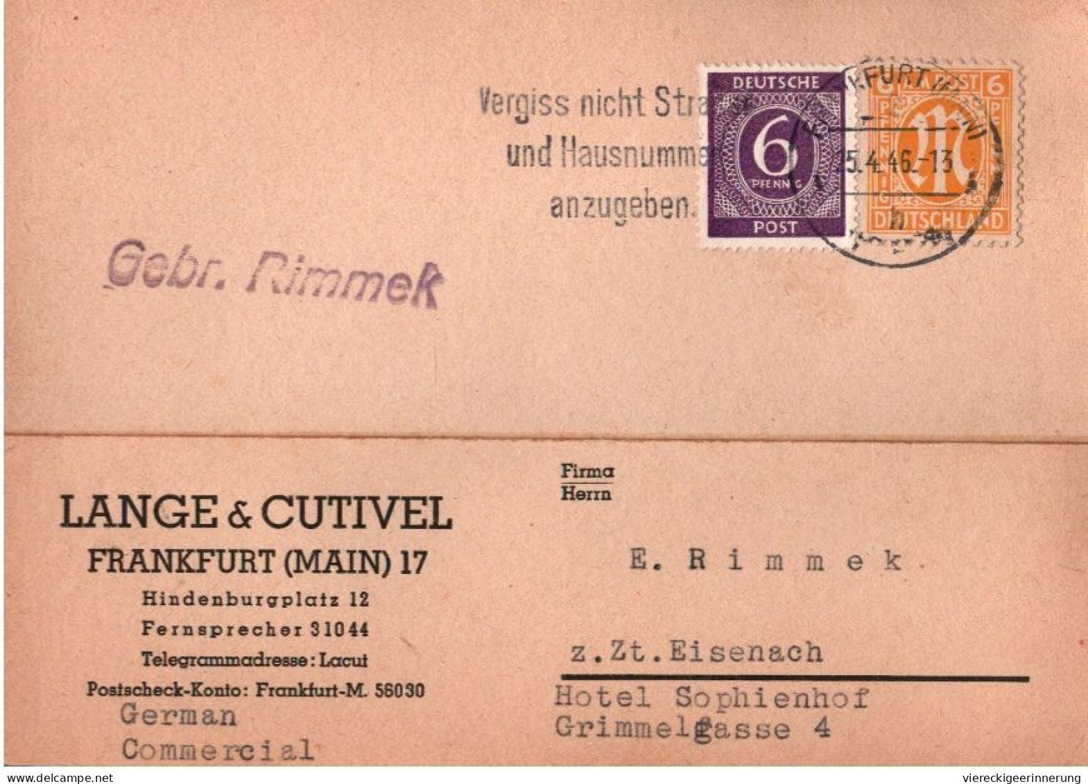 ! 1946 Postkarte Aus Frankfurt Mit AM Post Marke + Gemeinschaftsausgabe - Briefe U. Dokumente