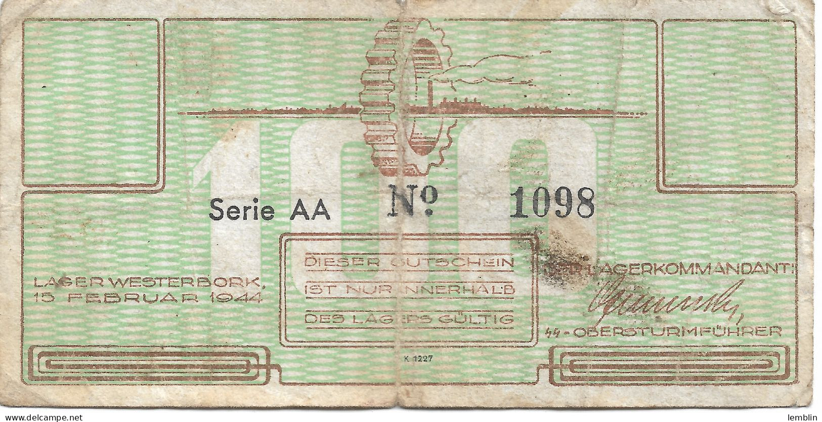 PAYS BAS - 100 CENTS DU CAMP DE TRANSIT DE WESTERBORK 1944 - [5] Errors & Varieties