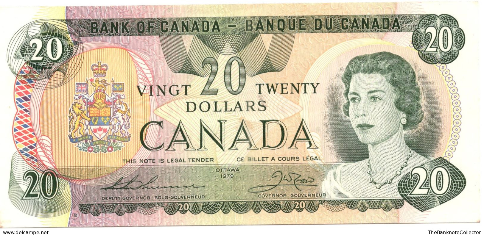 Canada 20 Dollars 1979 QEII P-54 Thiessen Crow Sign AUNC Corner Foxing - Kanada