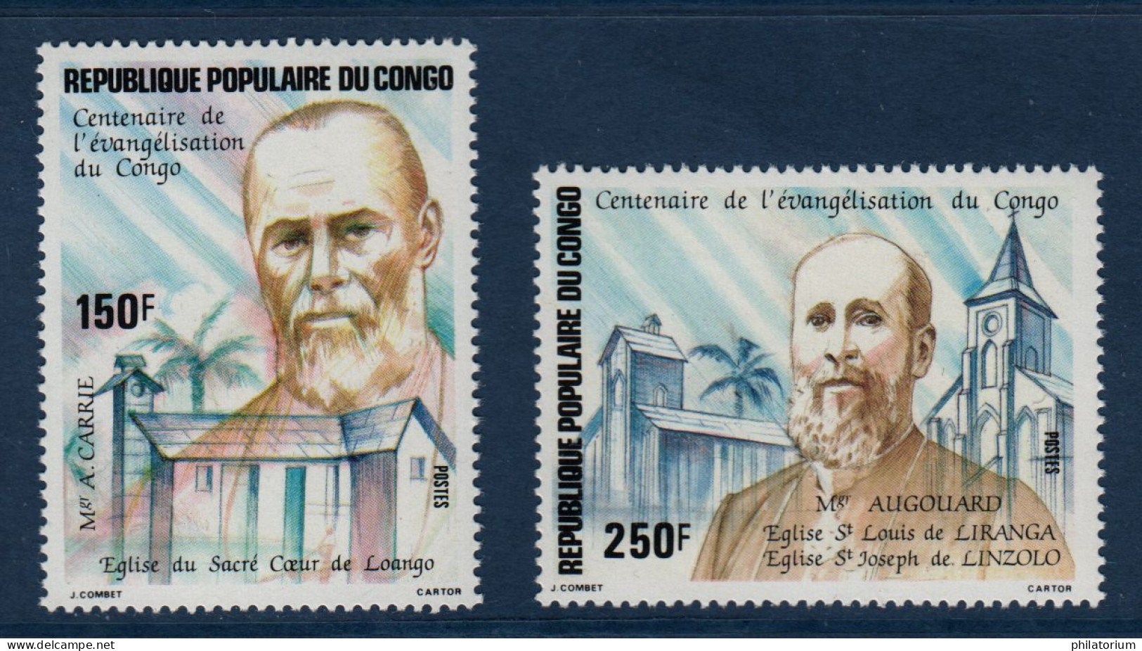 Congo, **, Yv 710, 711, Mi 929, 930, SG 920, 921, Missionnaire A. Carrie, Église Du Sacré-Cœur, - Neufs