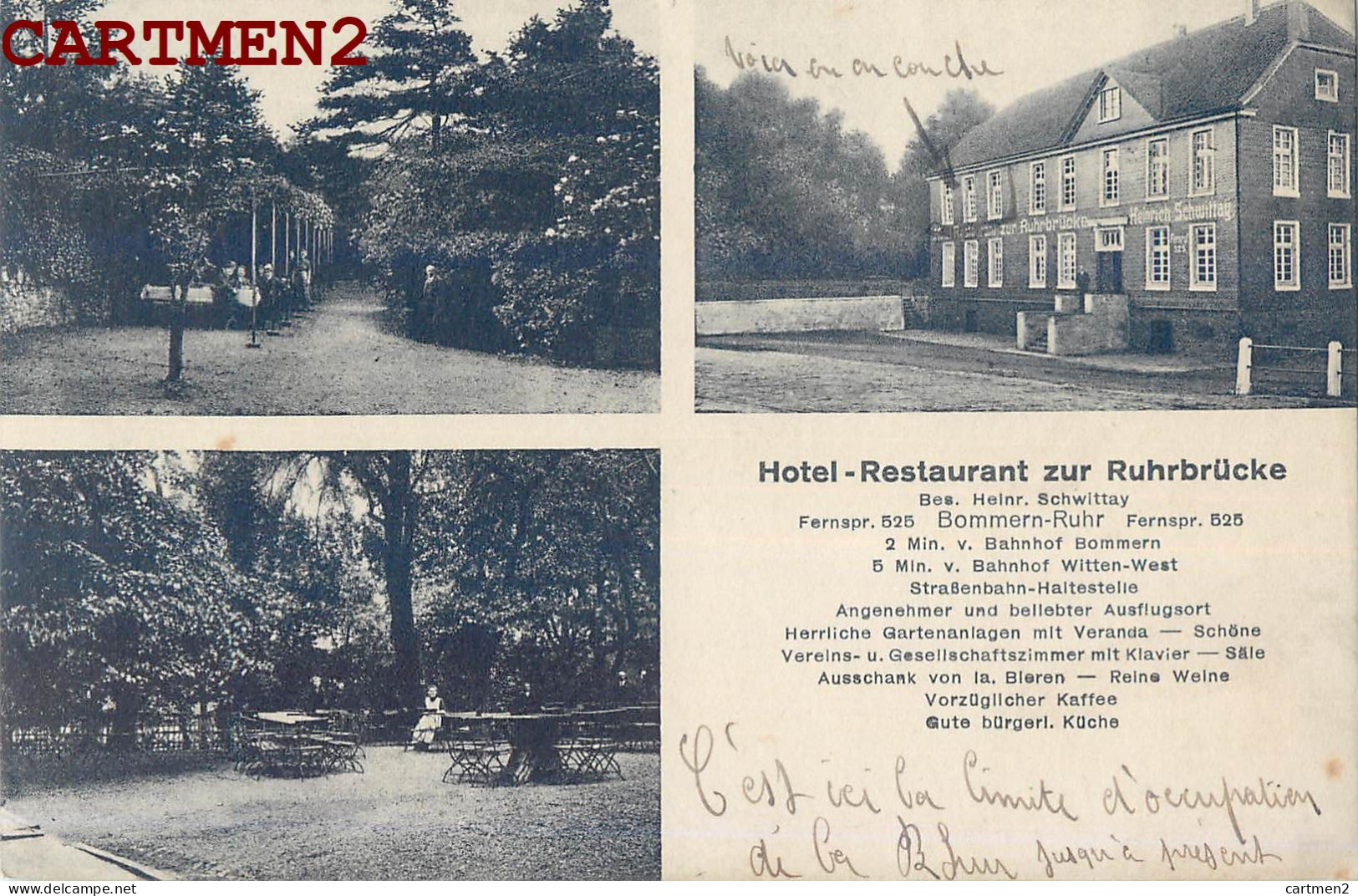 HOTEL RESTAURANT ZUR RUHRBRÜCKE BOMMERN RUHR WITTEN  SCHWITTAY OCCUPATION GUERRE KRIEG DEUTSCHLAND - Witten