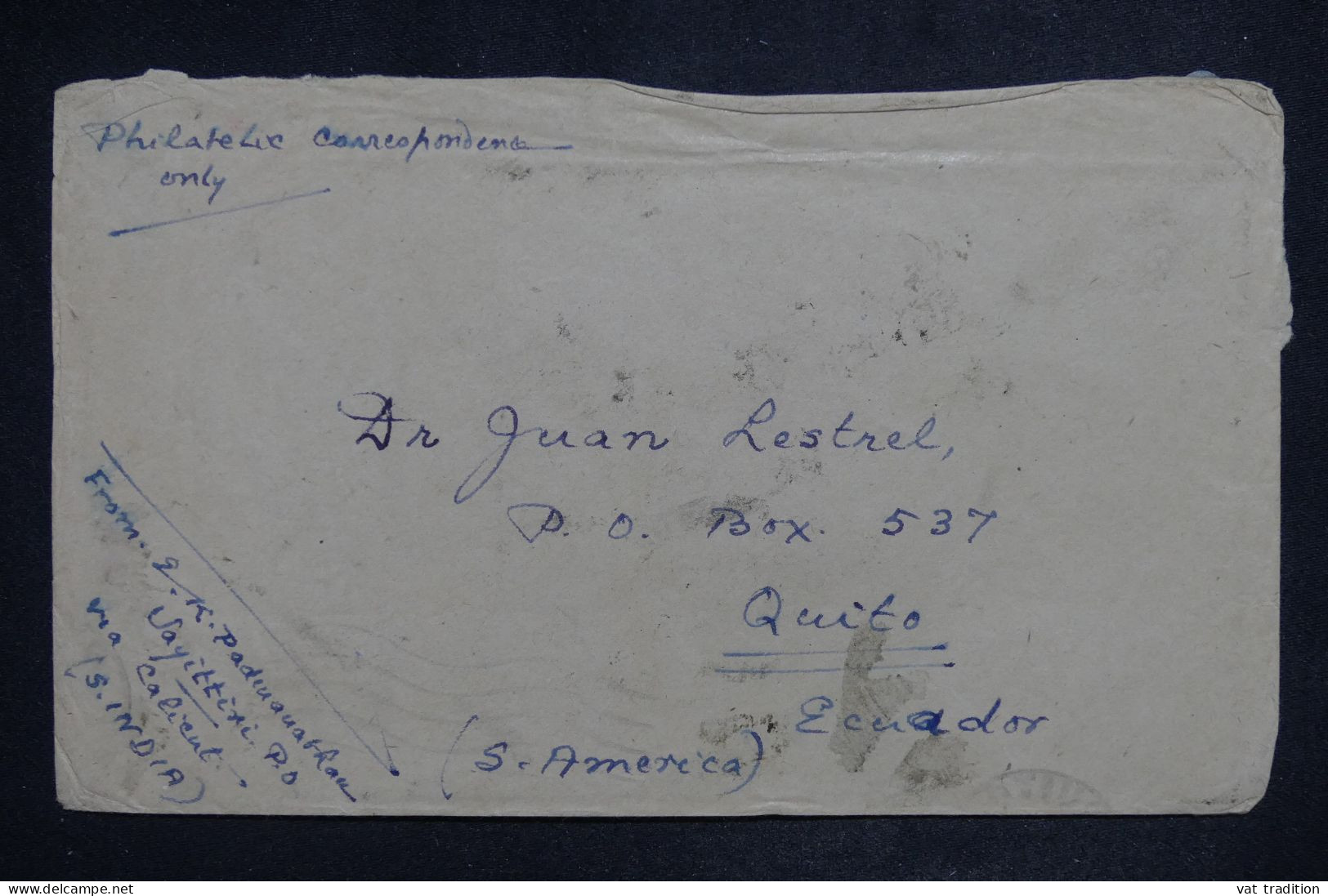 INDES ANGLAISES - Enveloppe De Vayittiri Pour L'Equateur En 1947- L 150713 - 1936-47  George VI