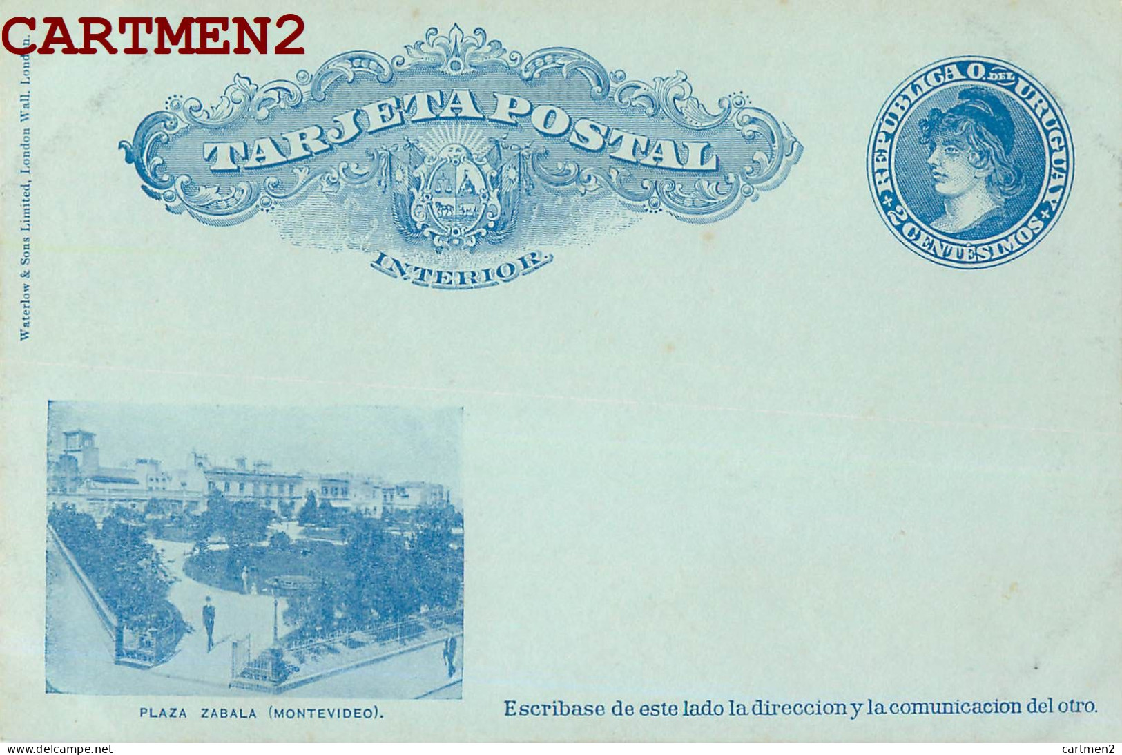 MONTEVIDEO REPUBLICA URUGUAY 2 CENTIMOS TARJETA POSTAL INTERIOR 1900 PLAZA ZABALA ENTIER POSTAL STAMP TIMBRE CORREOS - Uruguay