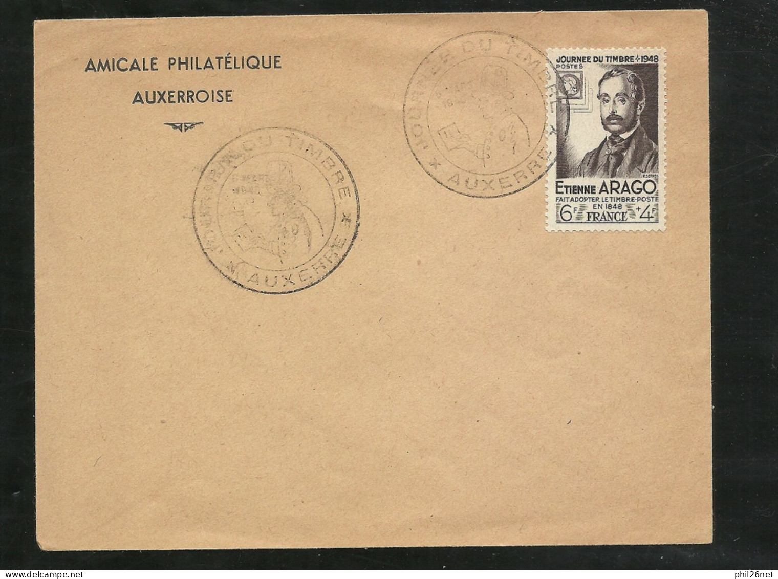 FDC Lettre Premier Jour Amicale Phil. Auxerre Le 06/03/1948 N°794 Arago Cachet Illustré Journée Du Timbre B/TB Soldé ! ! - ....-1949