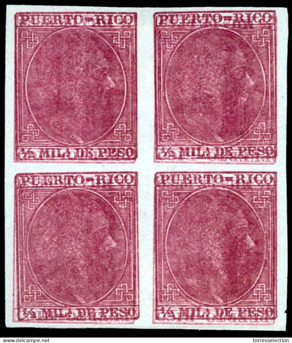 PUERTO RICO. PRUEBA. Bloque De 4 ½m.rosa Oscuro. Impresión Dobles E Invertidas S/d. Mint No Gum. Precioso. E 55x4-P. - Puerto Rico