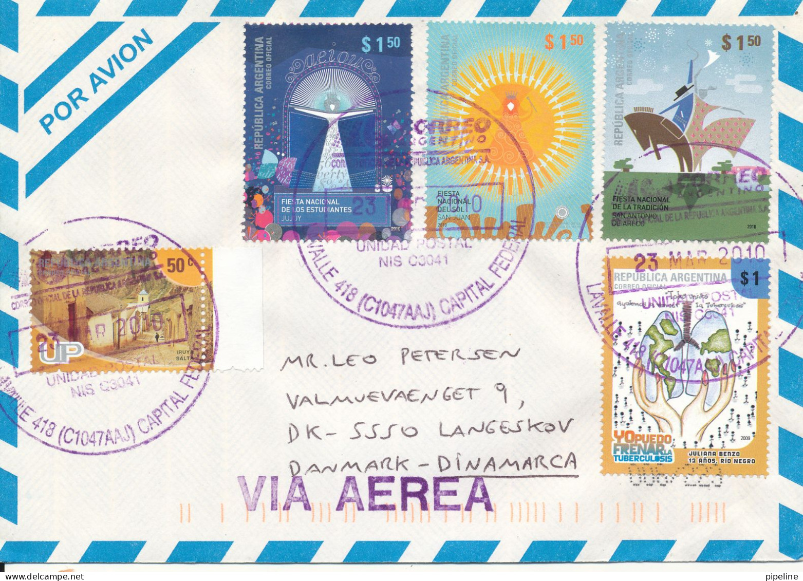 Argentina Air Mail Cover Sent To Denmark 23-3-2010 Very Good Franked With Nice Topic Stamps - Storia Postale