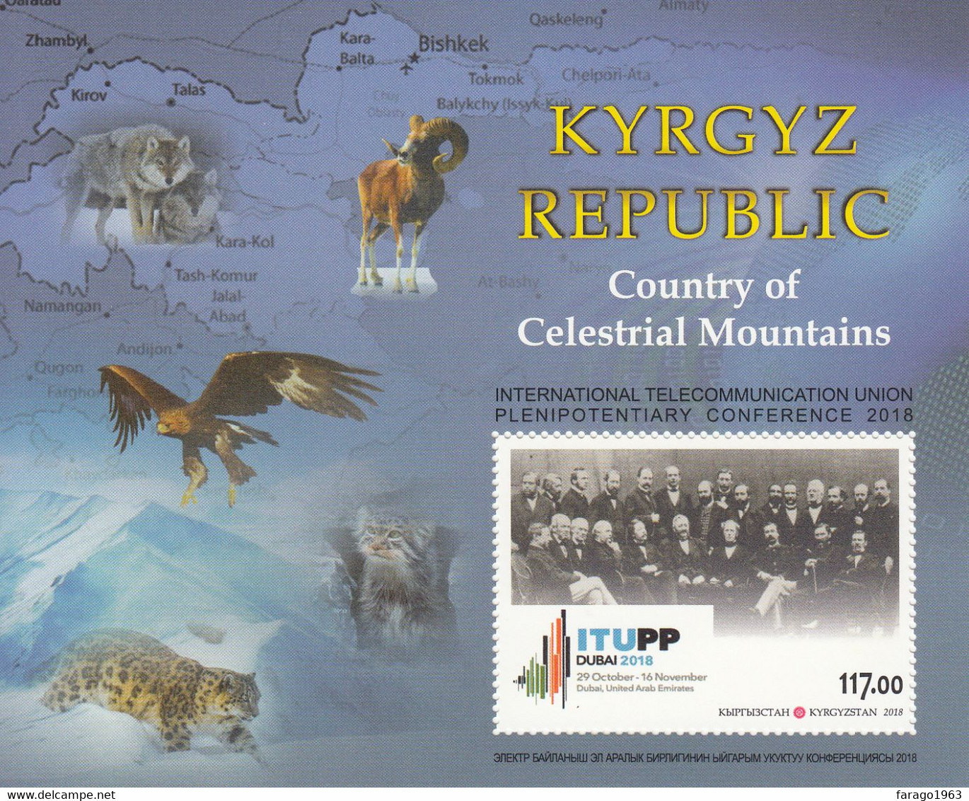 2018 Kyrgyzstan ITU Telecommunications Leopard Eagle Souvenir Sheet   MNH - Kirghizistan