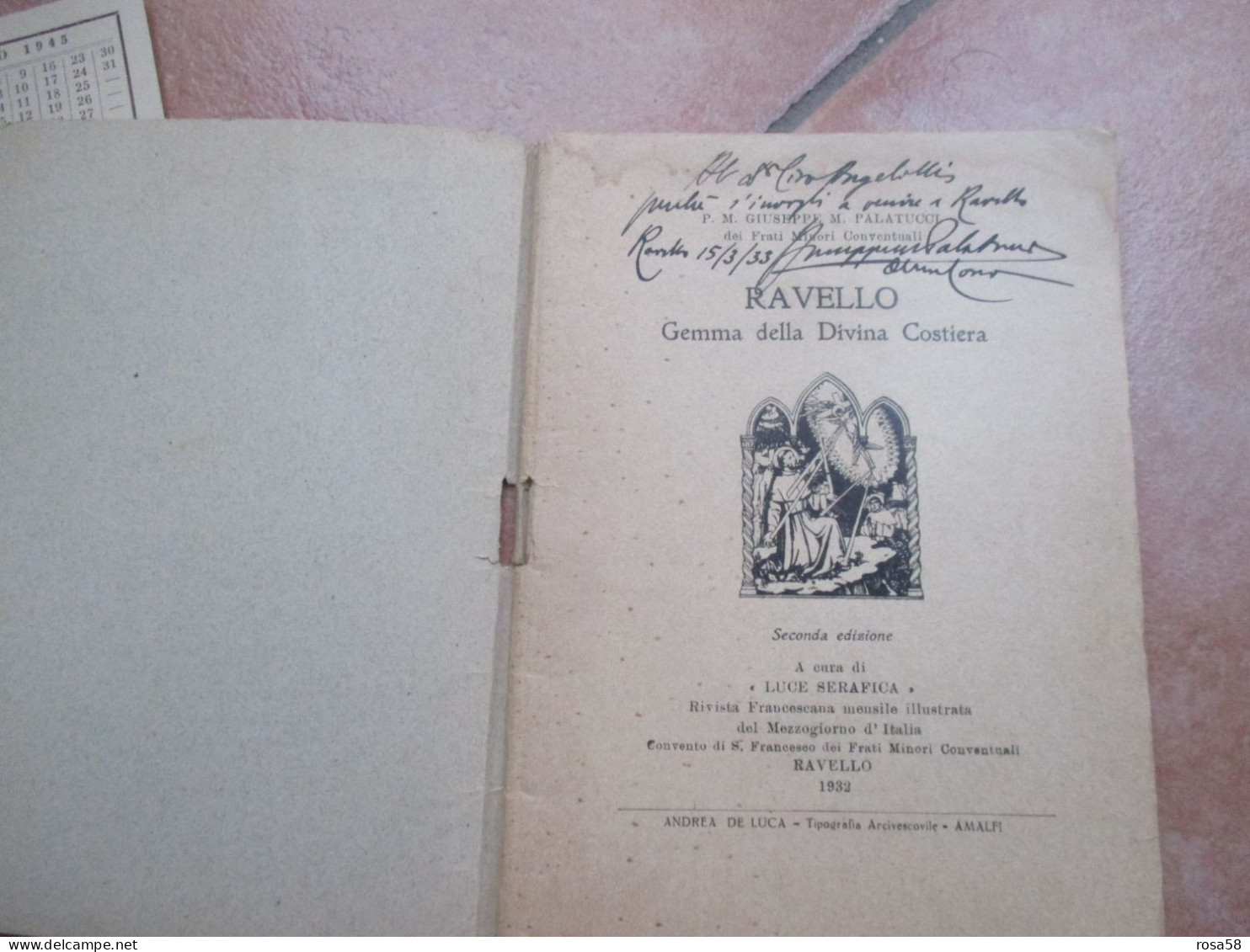 1932 P.M.GIUSEPPE PALATUCCI Ravello Gemma Della Divina Costiera  A Cura LUCE SERAFICA Firma Autografa - Religión