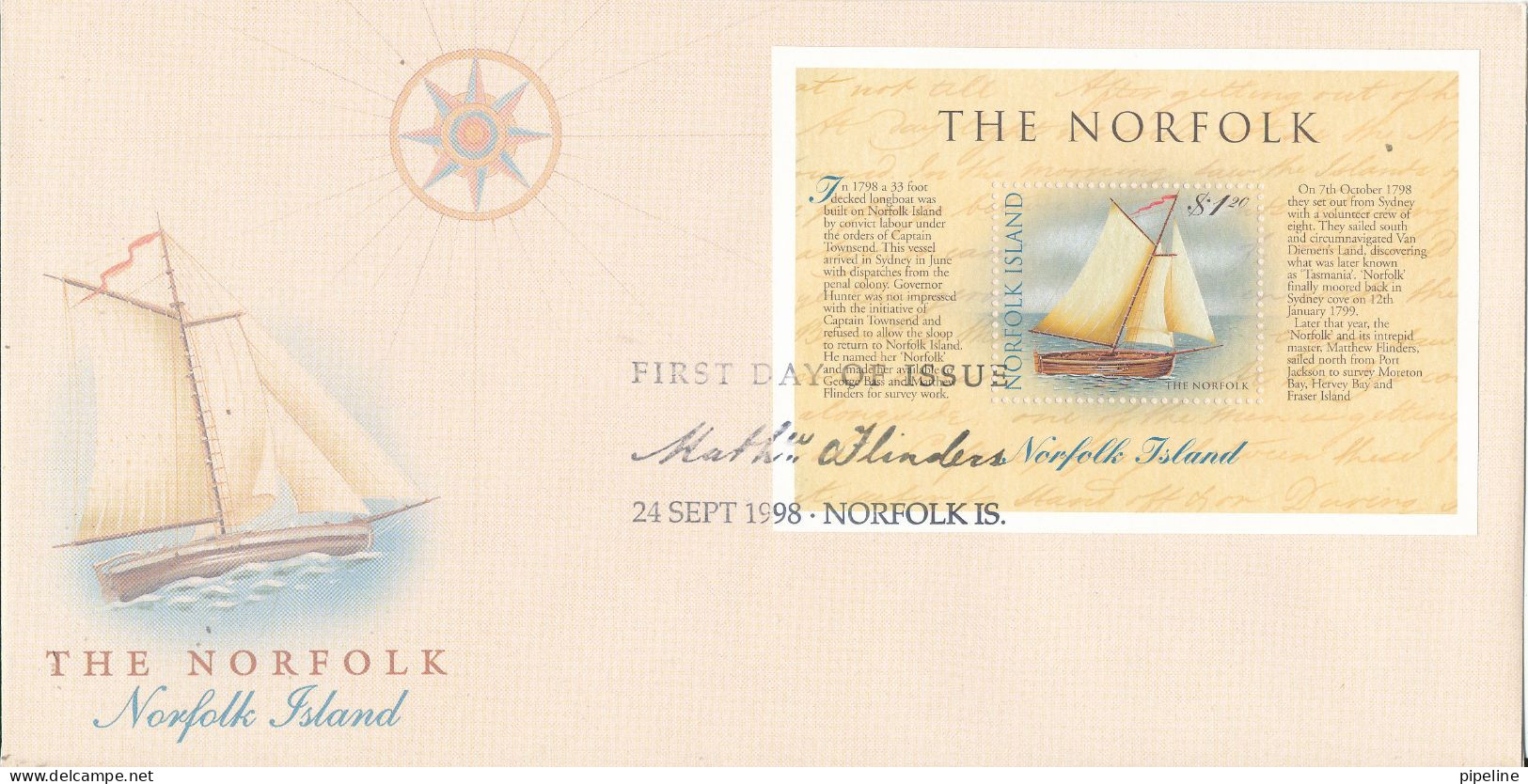 Norfolk Island FDC 24-9-1998 The Norfolk Souvenir Sheet With Cachet - Norfolk Island