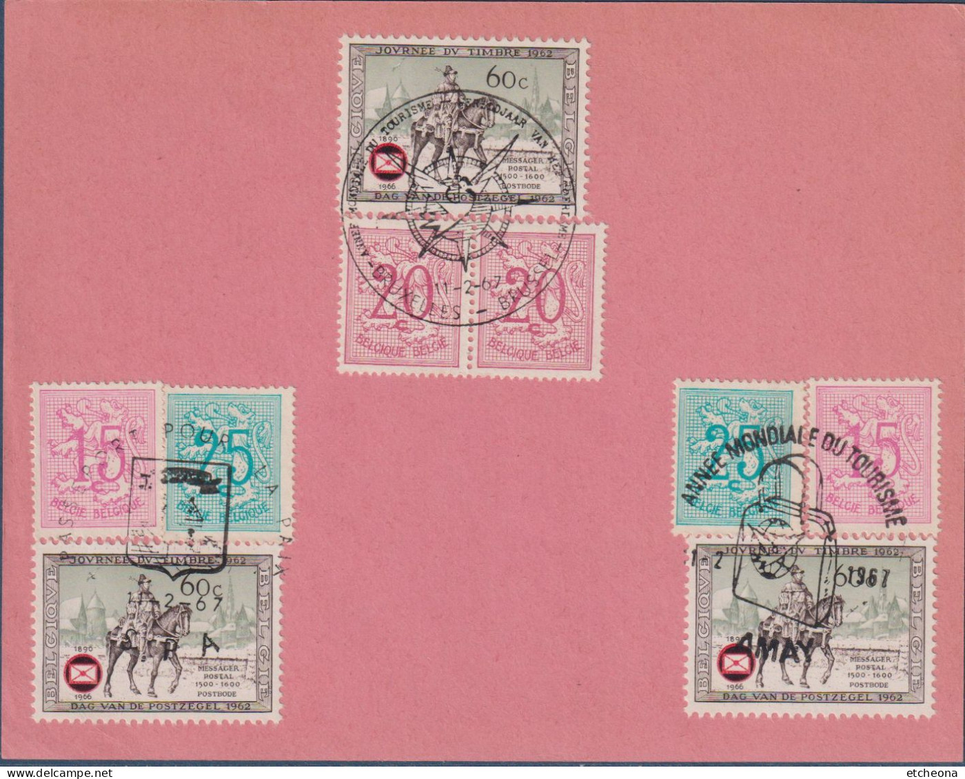 Belgique Lion Debout Divers Oblitéré Invitation Réunion 24.3.67 Oblitérations Différentes 11.2.67 Total 9 Timbres - Briefe U. Dokumente