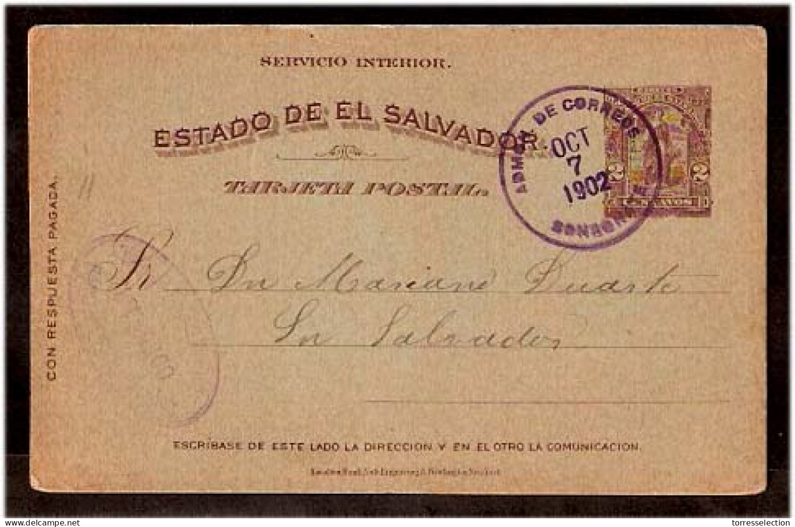 SALVADOR, EL. 1902. Sonsonate - S. Salvador. 2c. Stat Card . Used Local. - Salvador
