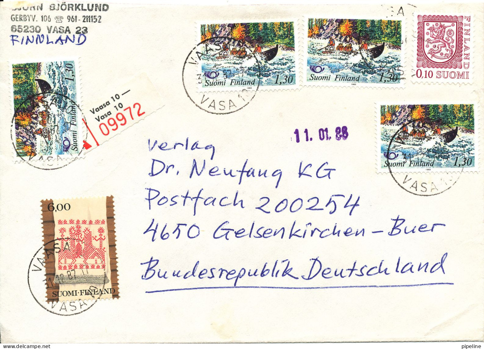 Finland Registered Cover Sent To Germany Vasa 31-12-1987 - Lettres & Documents