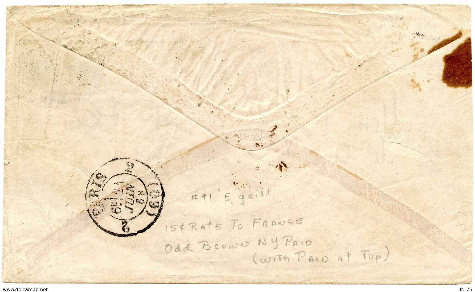 ETATS UNIS - 15 CTS LINCOLN SUR LETTRE DE NEW YORK POUR LA FRANCE, 1868 - Brieven En Documenten