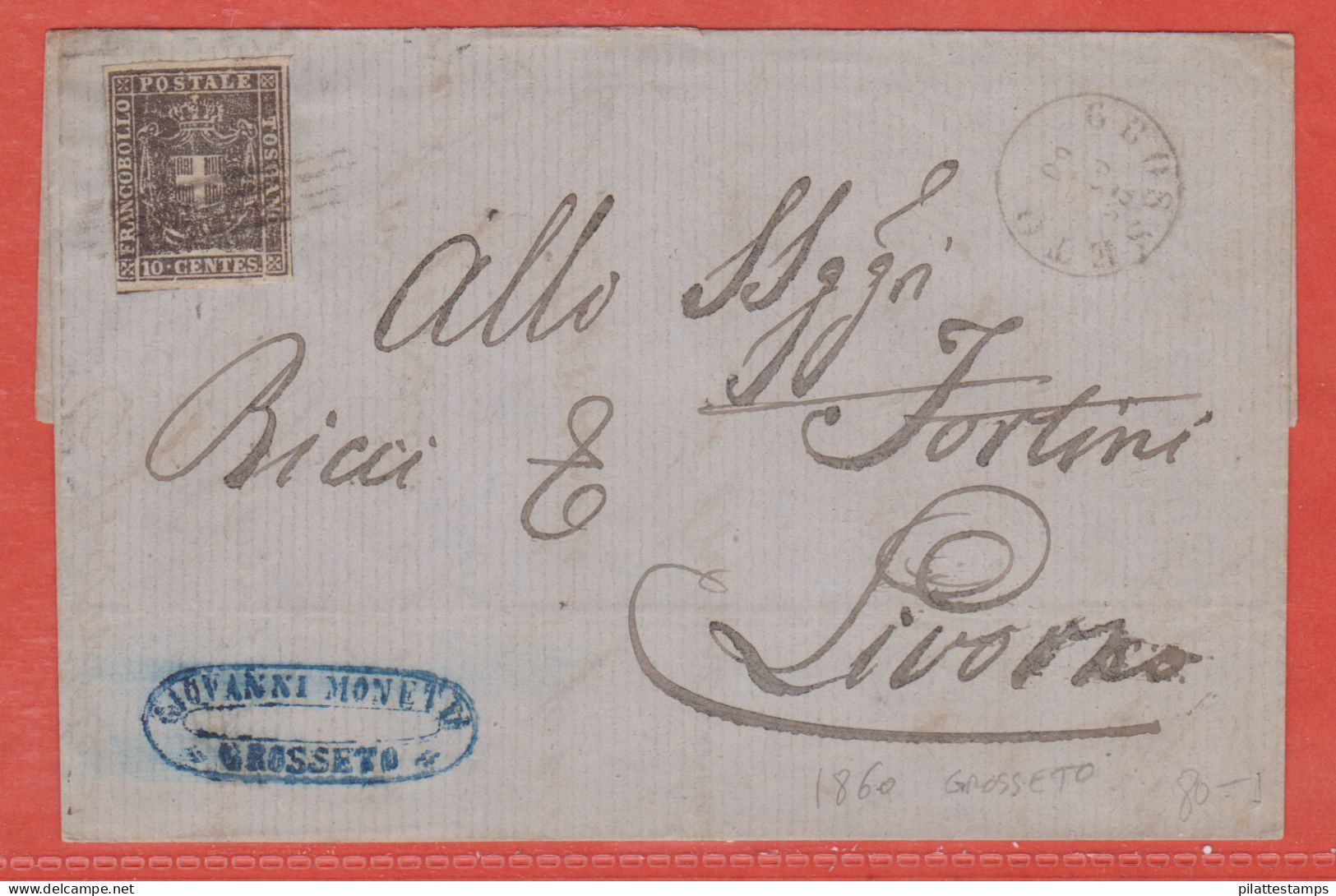 ITALIE TOSCANE LETTRE DE 1860 DE GROSSETO POUR LIVOURNE - Toskana