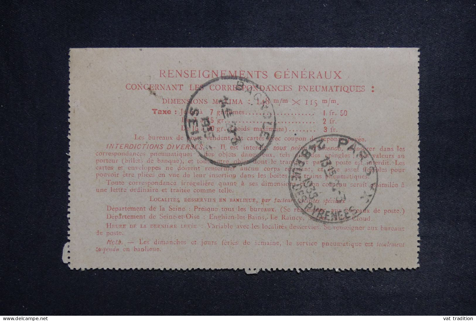 FRANCE - Entier Postal Pneumatique De Paris Pour Bagnolet En 1935 - L 150727 - Neumáticos