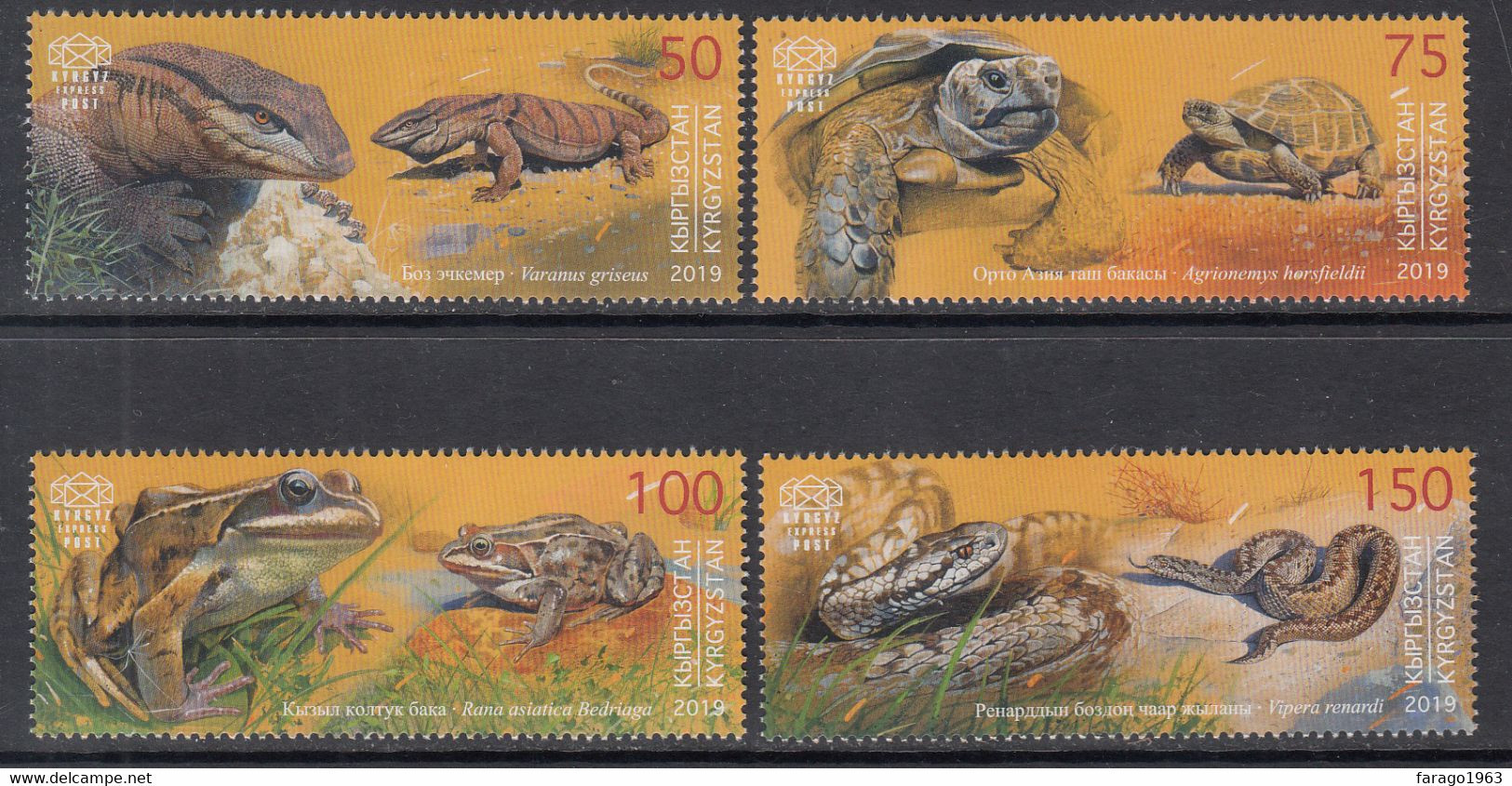 2019 Kyrgyzstan Reptiles Tortoises Lizards Snakes Frogs Complete Set Of 4  MNH - Kirghizistan