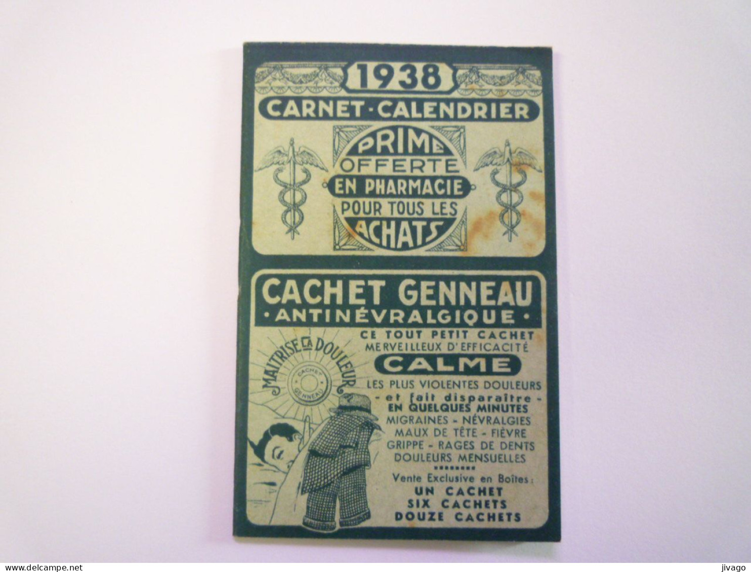 2024 - 1082  PETIT CALENDRIER  PUB  " CACHET GENNEAU "   1938   XXX - Petit Format : 1921-40