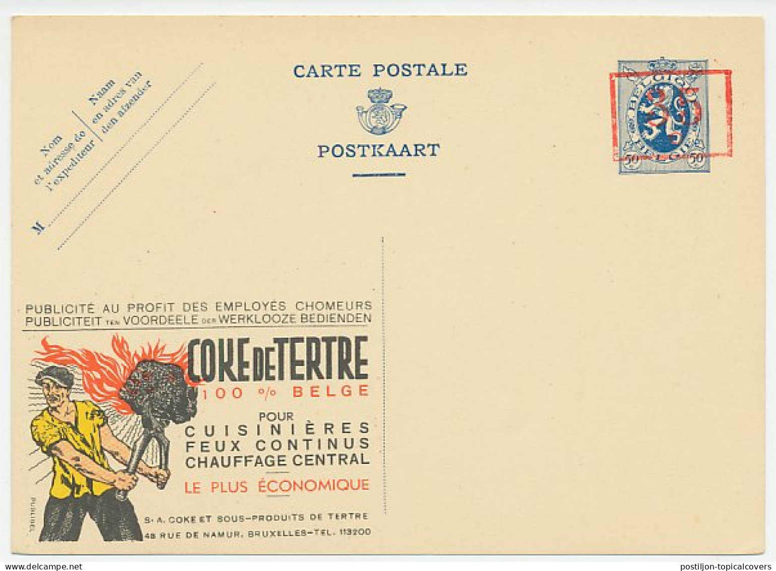 Publibel - Postal Stationery Belgium 1935 Coal - Sonstige & Ohne Zuordnung