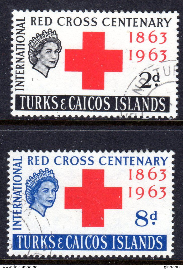 TURKS & CAICOS ISLANDS - 1963 RED CROSS ANNIVERSARY SET (2V) FINE USED SG 255-256 - Turks & Caicos