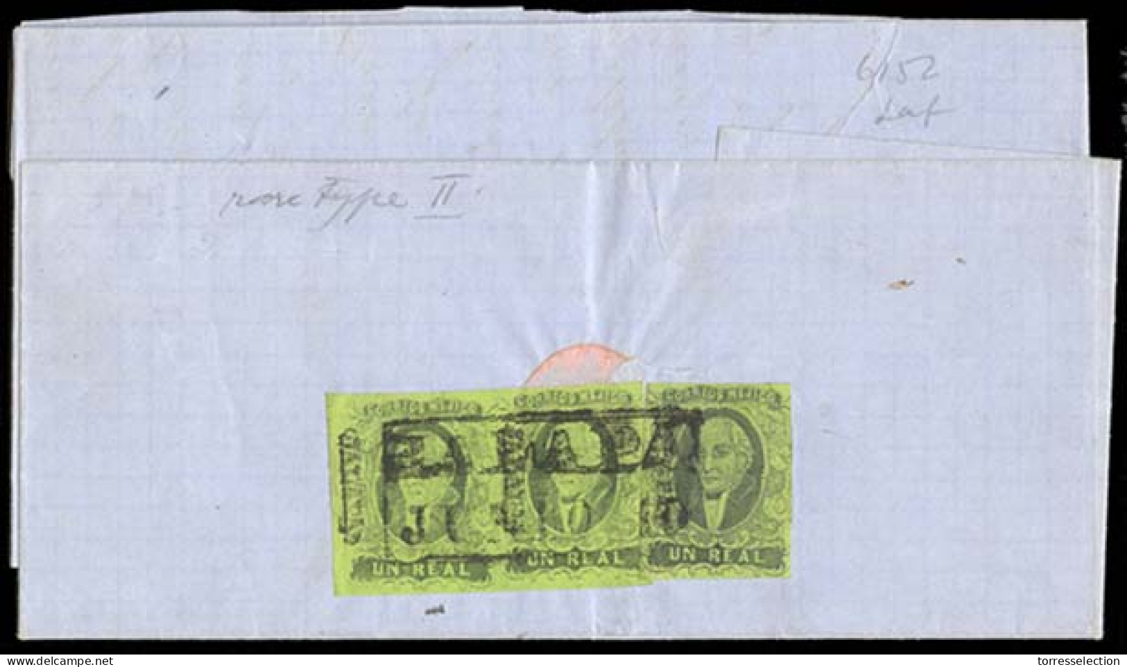 MEXICO. 1863 (10 June). Sc. 7º (x 3, Types I & II). Jalapa To Tesiutlan. EL. Franked On Reverse 1861 1rl Black Green Jal - Messico