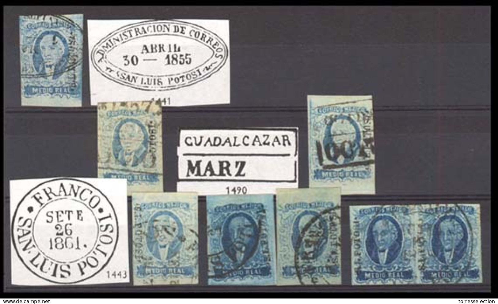 MEXICO. Sc. 1º (8). 1/2 Rl Blue. SLP. 8 Used Stamps, Including A Pair, Two With Guadalajara, One A Pair. Ostly VF-XF. - Messico