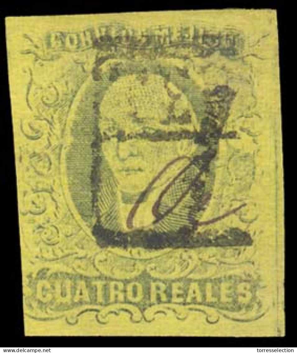 MEXICO. Sc. 9º. 1861 4rs Black / Yellow, Good Margins, Oaxaca Name. TEHUANTEPEC Box Cancel. Manuscript Date (October) Sc - Messico