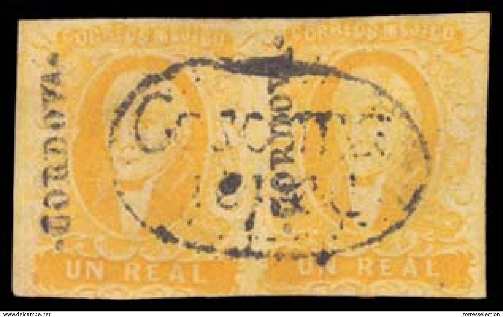 MEXICO. Sc. 2, Used. 1856 1 Real Intense Yellow. Horizontal Pair. Cordova District Name. Central "COSCOMA / TEPEC" In Ov - Messico