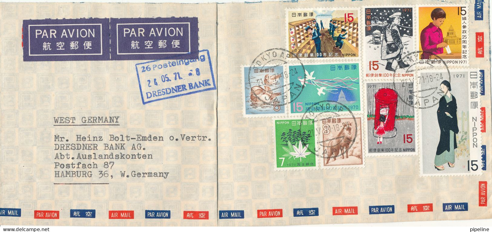 Japan Air Mail Cover Sent To Germany 21-5-1971 With More Topic Stamps Folded Cover - Airmail