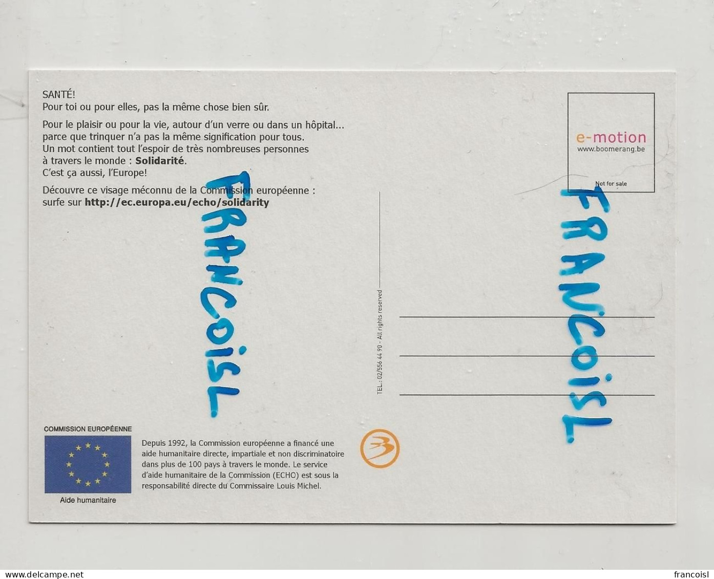 Carte Boomerang. Publicité Pour L'aide Humanitaire De La Commission Européenne. Puits En Afrique - Santé