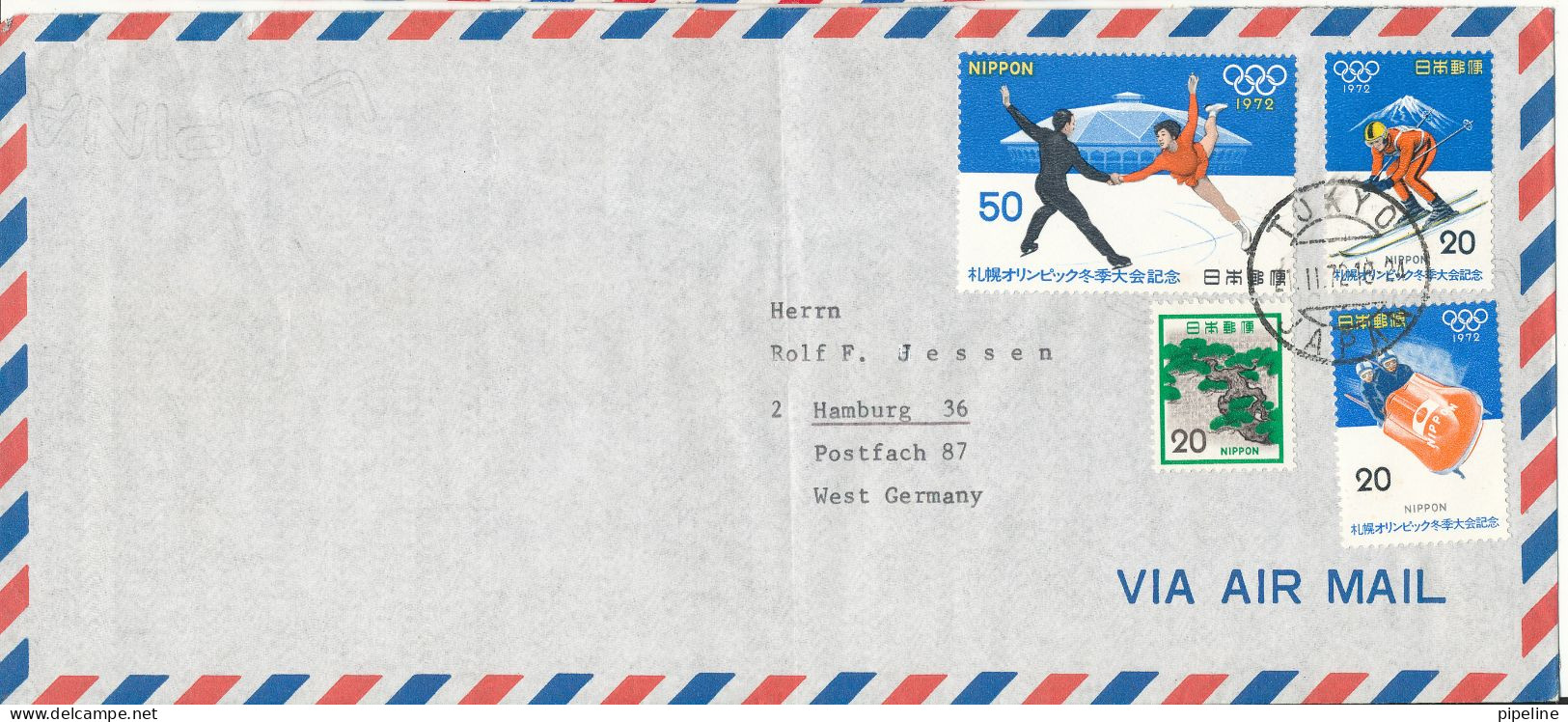 Japan Air Mail Cover Sent To Germany 2-11-1972 With More Topic Stamps Folded Cover - Luchtpost